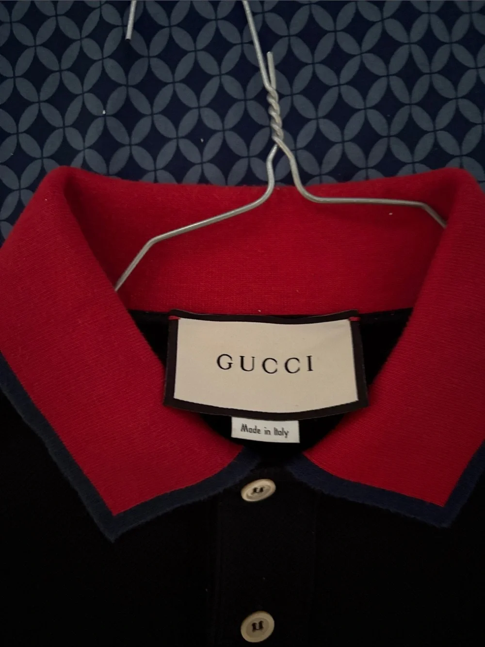 Gucci Black Long-Sleeve Polo with Red and Green Stripe Detailing